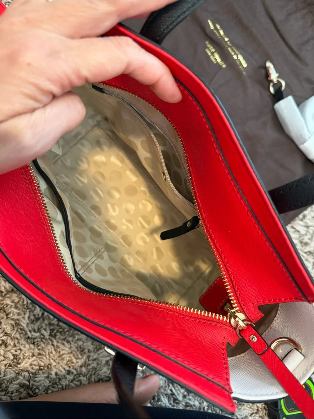 kate spade Red, Cream & Black Colorblock Saffiano Satchel with Wallet